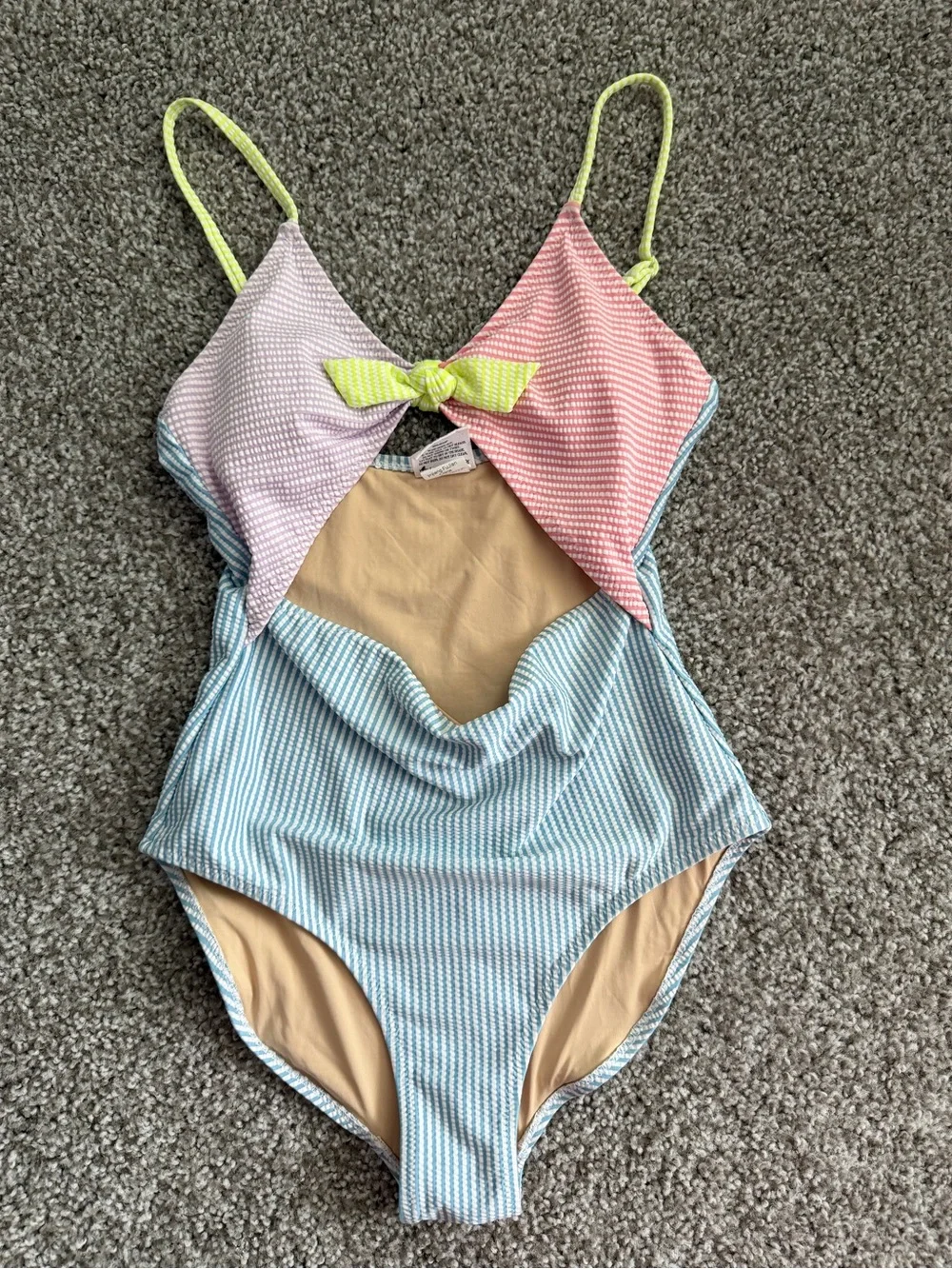 Girls Colorblock One-Piece Swimsuit with Neon Bow Accent